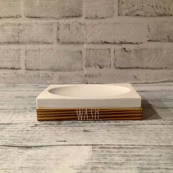 Rae Dunn Rectangular Soap Tray With Wood - Picture 1 of 5